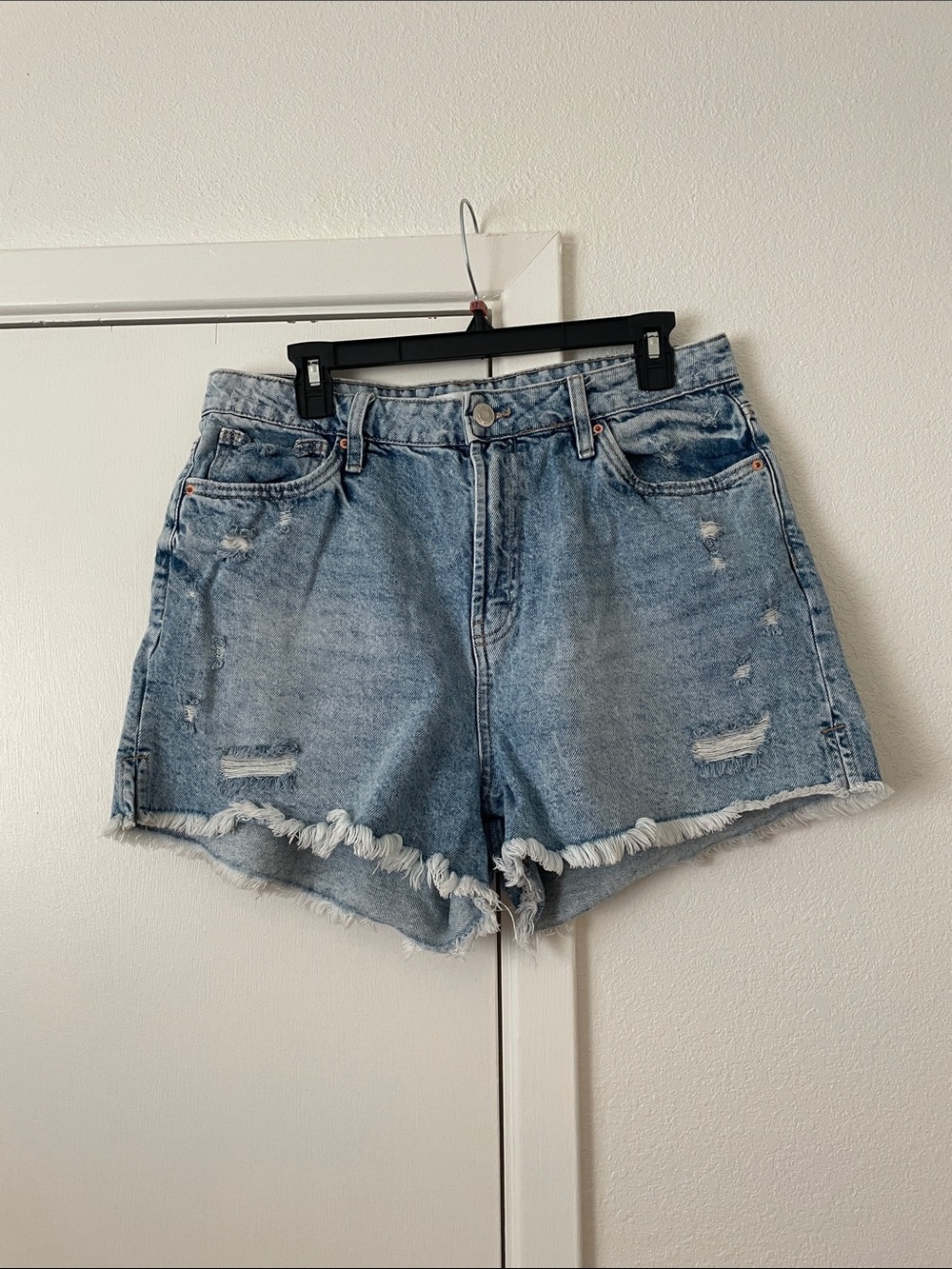YMI Light Blue Distressed High-Rise Denim Shorts